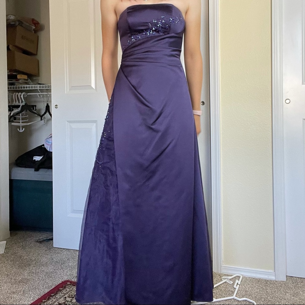 Purple Strapless Prom Dress with Floral Sequins